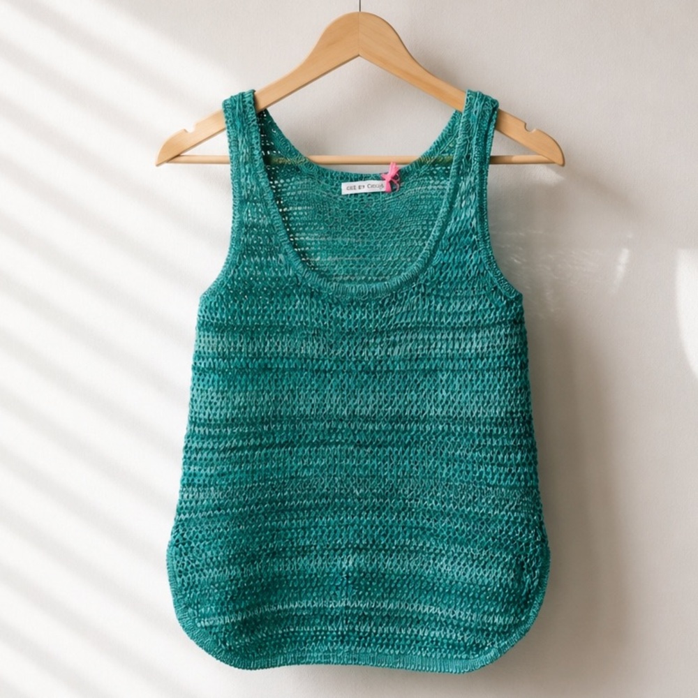 See By Chloé Open-Knit Cotton Tank Top in Teal